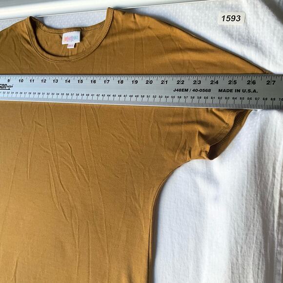 Lularoe Women’s Short Sleeve Screw Neck Midi Dress size XXS,Solid Mustard Yellow - Picture 2 of 7